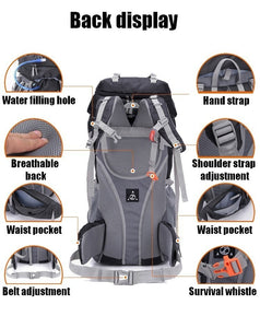 60L Waterproof Hiking & Camping Bag w/Internal Rain Cover